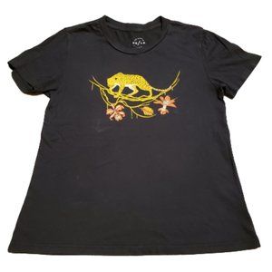 PS/LA Pacsun Jaguar T-Shirt Women's Small S Black Gold Trendy Summer Floral Tee
